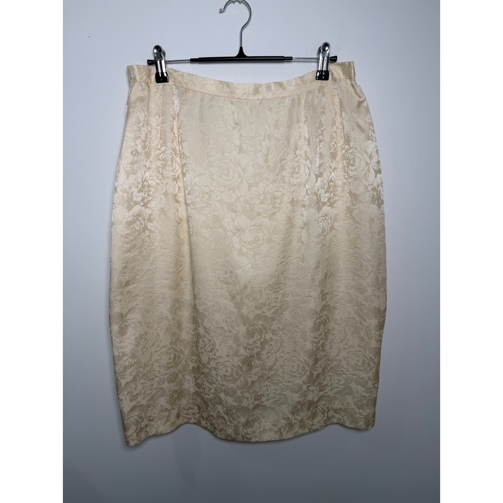 Vintage‎ Maggy London Kenneth Nolan 100% Silk Floral Jacquard Pencil Skirt 14tag